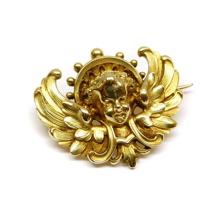 19th century gold cherub brooch